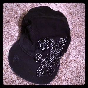 Distressed rhinestone hat